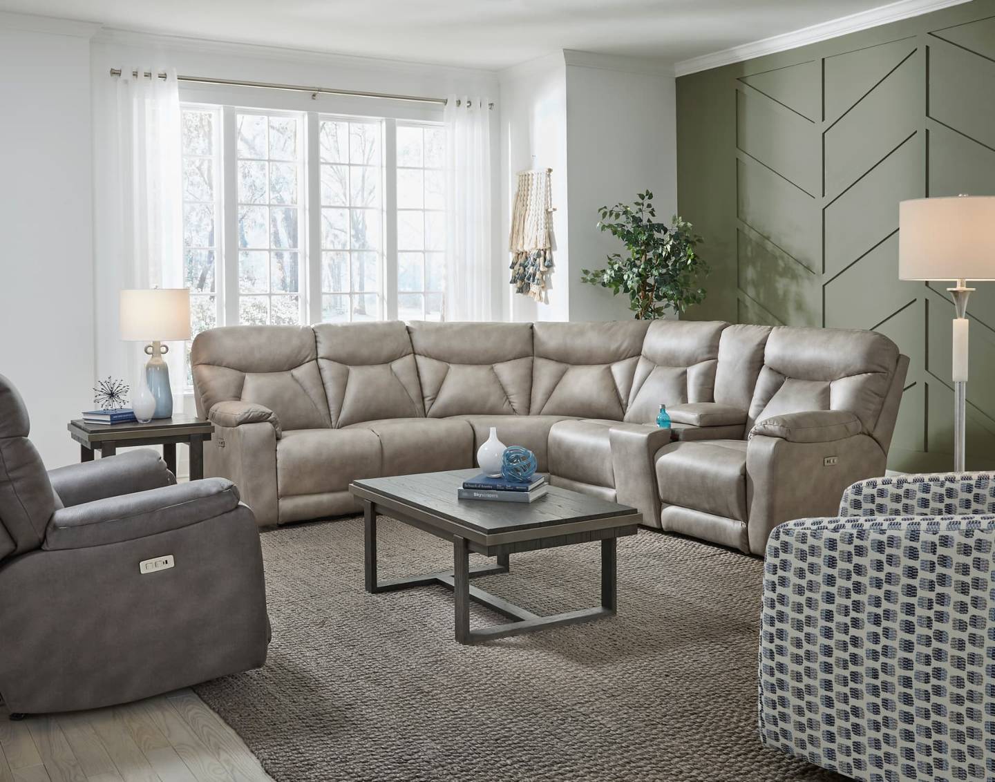 Conrad power reclining sectional by Southern Motion with power headrests in a Maryland living room