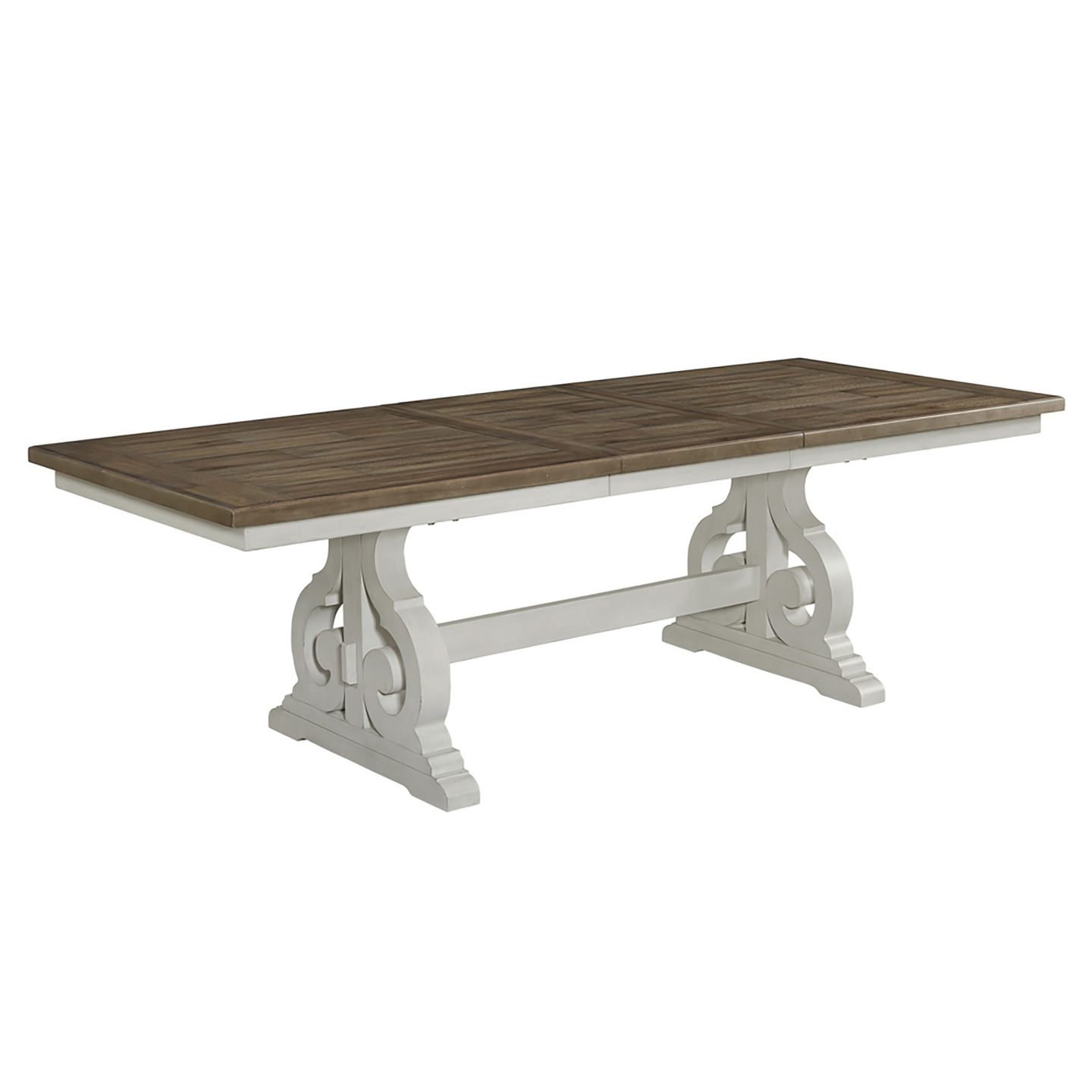 Intercon Drake two-tone farmhouse dining table in rustic gray and French oak