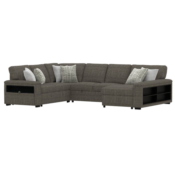 Emerald Ethan four-piece storage sleeper sectional with drop-down console and chaise lounger