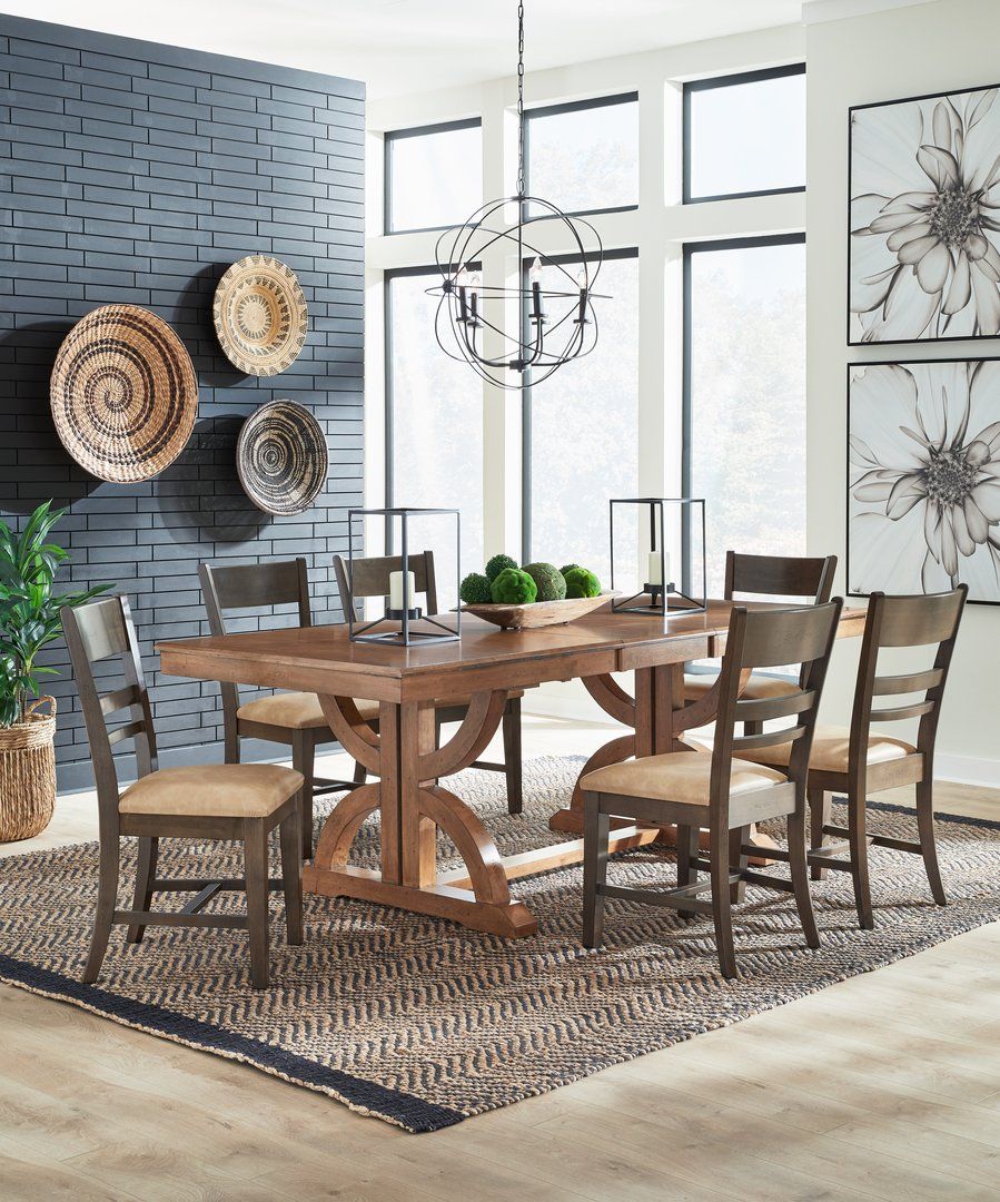 John Thomas solid Parawood trestle dining table with ladder-back chairs styled in a light-filled dining room