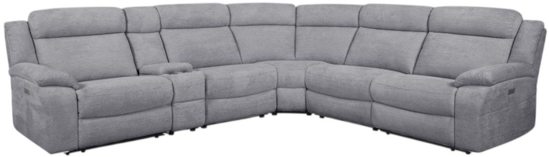 Cheers Lucie six-piece gray power reclining sectional with storage console and cupholders