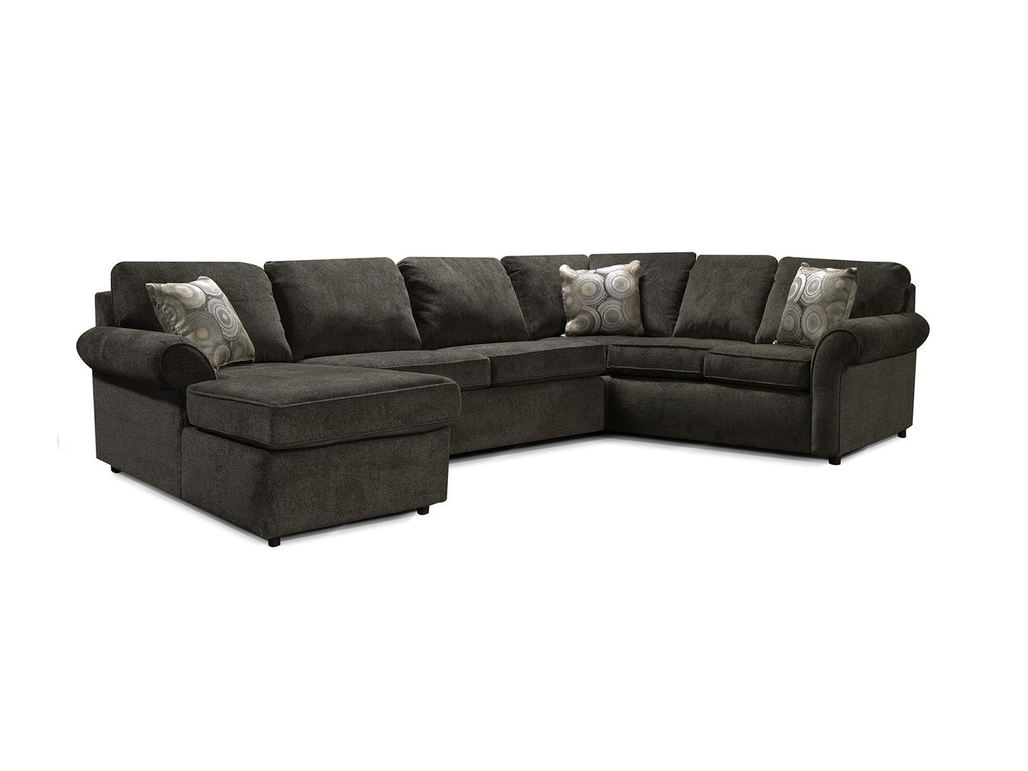 England Malibu chaise sectional with rolled arms in neutral upholstery