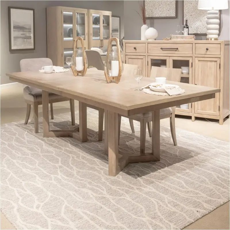 Liberty Proximity Place Barley Buff double-pedestal dining table