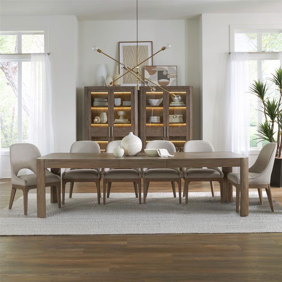 Liberty South Bend burnished clay leg dining table with barrel-back chairs